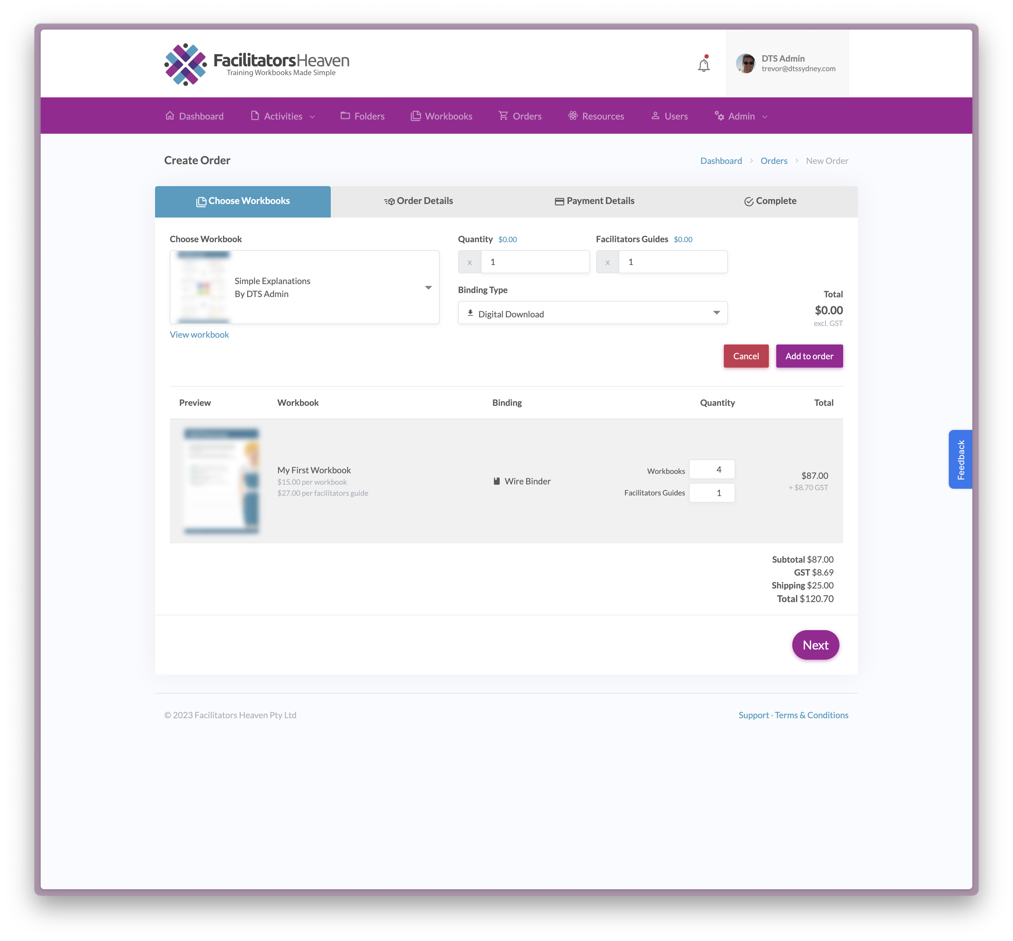 Facilitators Heaven order creation flow